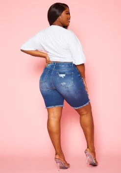 Plus Size Distressed Denim Shorts -Curve Elegance Shop 2020832 001 6