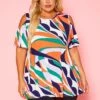 Plus Size Abstract Pattern Cold Shoulder Top