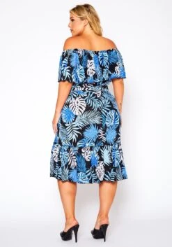 Plus Size Off Shoulder Leaf Print Tiered Dress -Curve Elegance Shop 2020872 001 4
