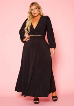 Plus Size Versatile Tie Up Crop Top & Maxi Skirt Set -Curve Elegance Shop 2020877 001 3