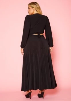Plus Size Versatile Tie Up Crop Top & Maxi Skirt Set -Curve Elegance Shop 2020877 001 5