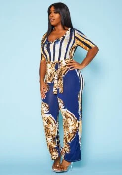 Plus Size Abstract Brocade Jumpsuit -Curve Elegance Shop 2020881 001 3