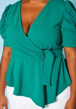 Plus Size Puff Sleeve Wrap Peplum Blouse -Curve Elegance Shop 2020884 001 5