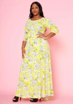 Plus Size Fit & Flare Floral Print Belted Maxi Dress -Curve Elegance Shop 2020893 003 2