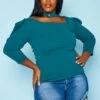 Plus Size Choker Neck Long Sleeve Top