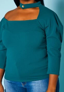 Plus Size Choker Neck Long Sleeve Top -Curve Elegance Shop 2020920 003 5