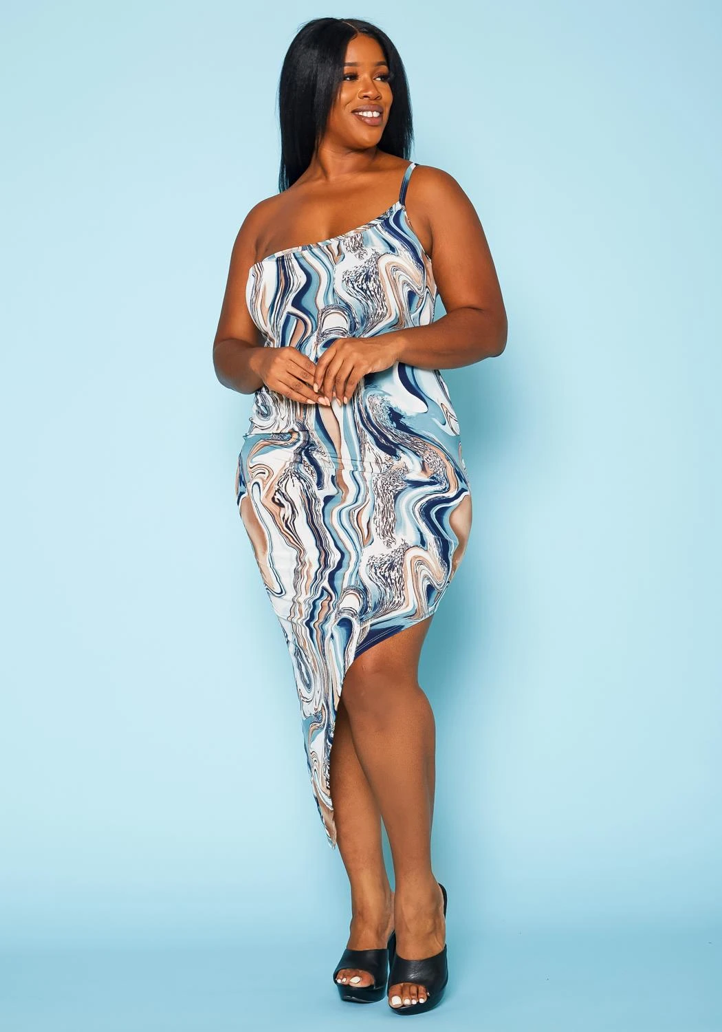 Plus Size Marble Print Asymmetric Cami Dress 4 Plus Size Marble Print Asymmetric Cami Dress - Image 2