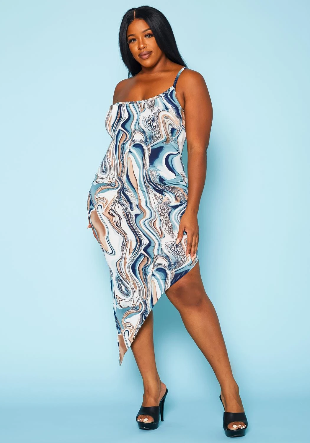 Plus Size Marble Print Asymmetric Cami Dress 3 Plus Size Marble Print Asymmetric Cami Dress
