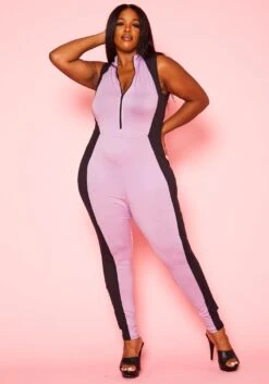 Plus Size Color Block Bodycon Jumpsuit