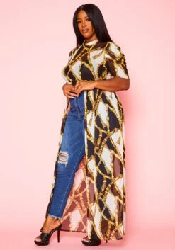 Plus Size Golden Print Chiffon High Low Top -Curve Elegance Shop 2020952 001 2