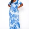 Plus Size Tie Dye V-Neck Short Sleeve Maxi Dress