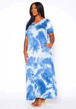 Plus Size Tie Dye V-Neck Short Sleeve Maxi Dress -Curve Elegance Shop 2020960 001 3