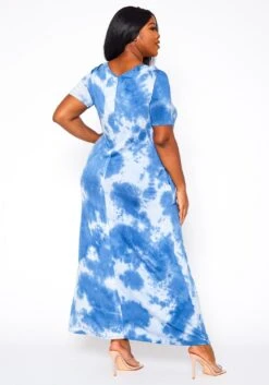 Plus Size Tie Dye V-Neck Short Sleeve Maxi Dress -Curve Elegance Shop 2020960 001 4