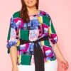Plus Size Abstract Pattern Waist Tie Blouse -Curve Elegance Shop 2020966 001 1