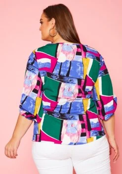 Plus Size Abstract Pattern Waist Tie Blouse -Curve Elegance Shop 2020966 001 4