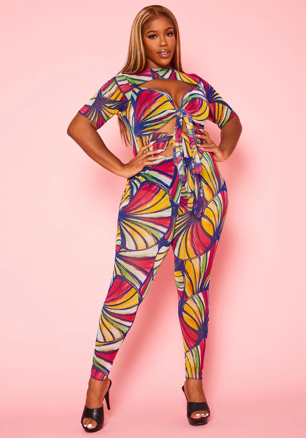 Plus Size Abstract Print Cut Out Jumpsuit 3 Plus Size Abstract Print Cut Out Jumpsuit