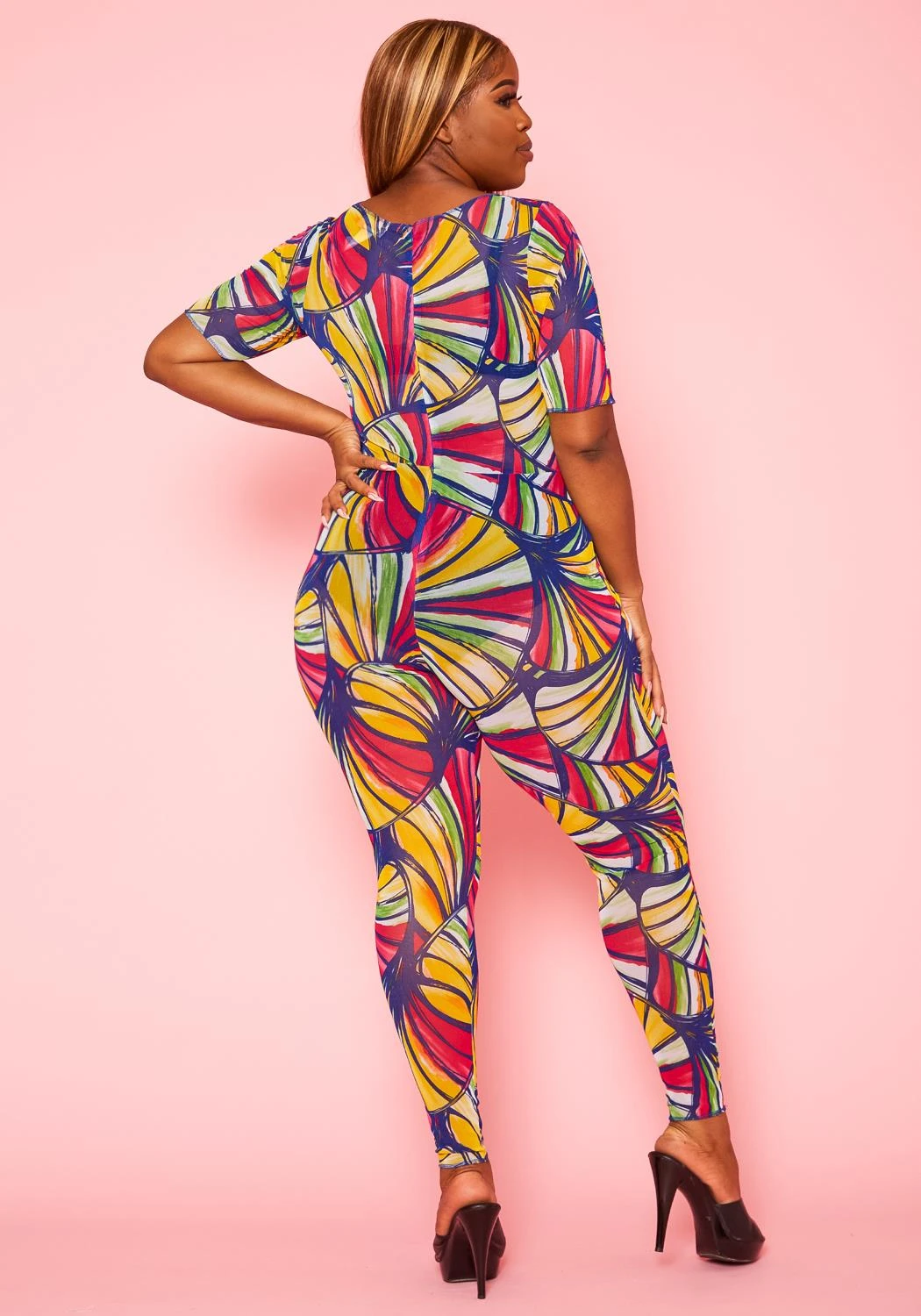 Plus Size Abstract Print Cut Out Jumpsuit 7 Plus Size Abstract Print Cut Out Jumpsuit - Image 5