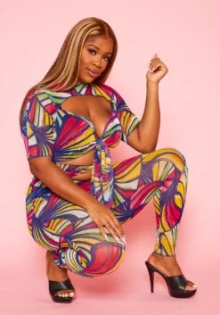 Plus Size Abstract Print Cut Out Jumpsuit 10 Plus Size Abstract Print Cut Out Jumpsuit -Curve Elegance Shop 2020967 001 5