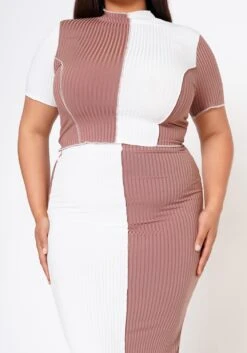 Plus Size Color Block Crop Top & Skirt Set -Curve Elegance Shop 2020974 003 4