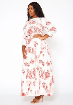 Plus Size Antique Floral Print Crop Top & Maxi Skirt Set -Curve Elegance Shop 2020990 001 4