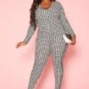 Plus Size Houndstooth Plaid Jumpsuit 2 Plus Size Houndstooth Plaid Jumpsuit -Curve Elegance Shop 2021000 001 2