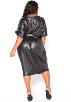 Plus Size Faux Leather Oversized Shirt Dress -Curve Elegance Shop 2021004 001 1
