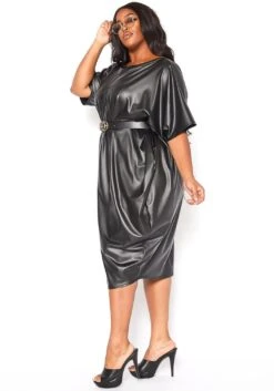 Plus Size Faux Leather Oversized Shirt Dress -Curve Elegance Shop 2021004 001 5