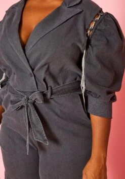 Plus Size Glitter Lace Up Denim Romper -Curve Elegance Shop 2021008 001 5