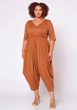 Plus Size Short Sleeve Harem Jumpsuit -Curve Elegance Shop 2021019 001 2