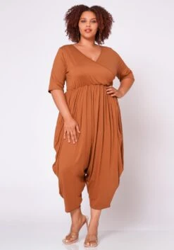 Plus Size Short Sleeve Harem Jumpsuit -Curve Elegance Shop 2021019 001 3