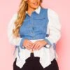 Plus Size Denim Contrast Flare Top -Curve Elegance Shop 2021020 001 1