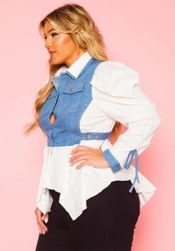 Plus Size Denim Contrast Flare Top -Curve Elegance Shop 2021020 001 2