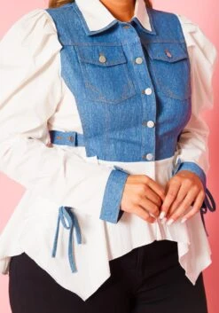 Plus Size Denim Contrast Flare Top -Curve Elegance Shop 2021020 001 4