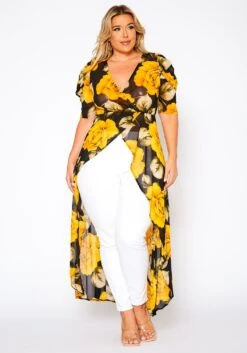 Plus Size Floral Pattern High Low Blouse -Curve Elegance Shop 2021029 001 2