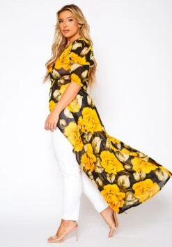 Plus Size Floral Pattern High Low Blouse -Curve Elegance Shop 2021029 001 3