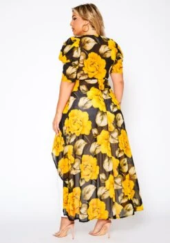 Plus Size Floral Pattern High Low Blouse -Curve Elegance Shop 2021029 001 4