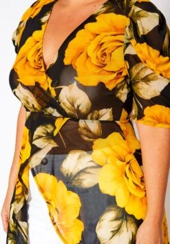 Plus Size Floral Pattern High Low Blouse -Curve Elegance Shop 2021029 001 5