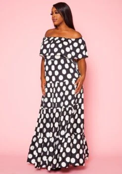 Plus Size Polka Dot Print Flare Maxi Dress -Curve Elegance Shop 2021055 001 2
