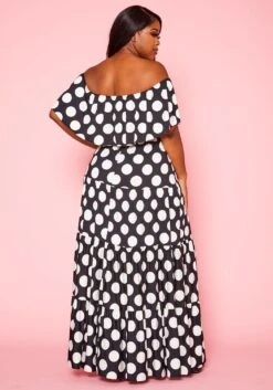 Plus Size Polka Dot Print Flare Maxi Dress -Curve Elegance Shop 2021055 001 3