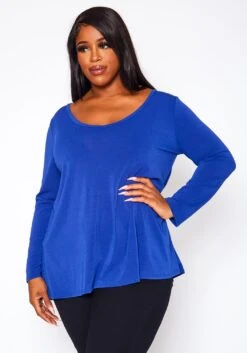 Plus Size V Neck Long Sleeve Top -Curve Elegance Shop 2021063 004 1
