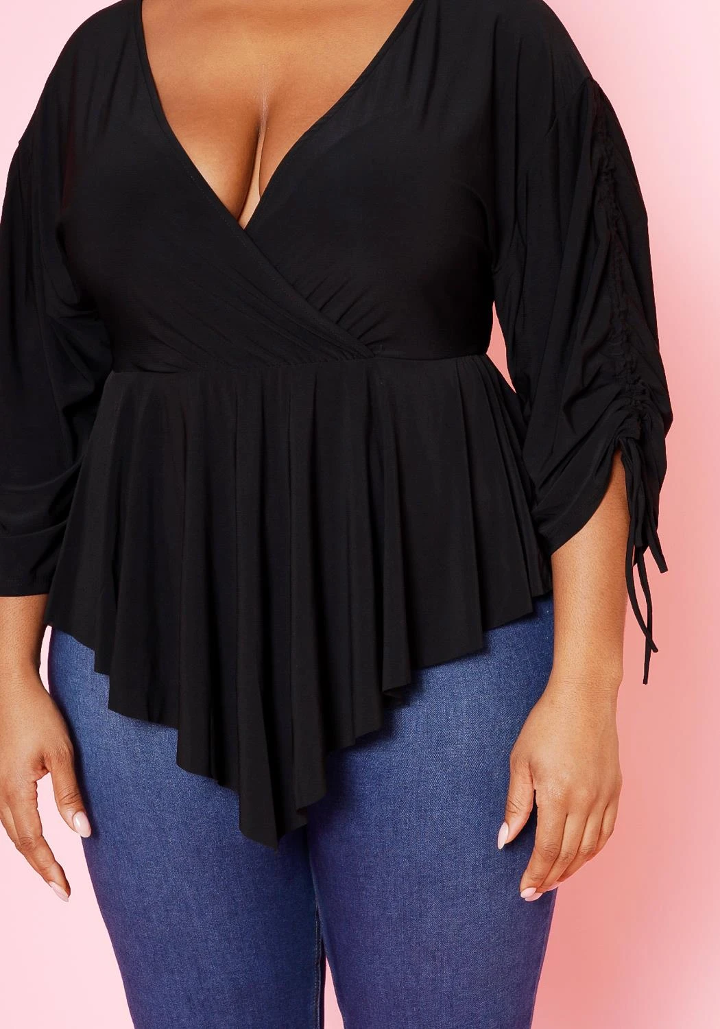 Plus Size Surplice Shirred Sleeve Peplum Blouse 7 Plus Size Surplice Shirred Sleeve Peplum Blouse - Image 5