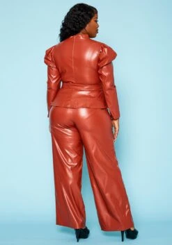 Plus Size Faux Leather Peplum Top & Pants Set -Curve Elegance Shop 2021099 001 4