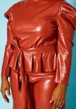 Plus Size Faux Leather Peplum Top & Pants Set -Curve Elegance Shop 2021099 001 5