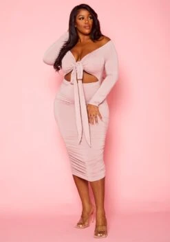 Plus Size Off Shoulder Cross Wrap Midi Dress