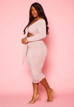 Plus Size Off Shoulder Cross Wrap Midi Dress -Curve Elegance Shop 2021111 004 3