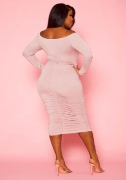 Plus Size Off Shoulder Cross Wrap Midi Dress -Curve Elegance Shop 2021111 004 4