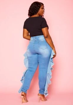 Plus Size Blue Wash Ruffle Hem Denim Jeans -Curve Elegance Shop 2021118 001 3