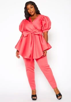 Plus Size Asymmetric Flare Hem Top & Pants Set -Curve Elegance Shop 2021122 003 3