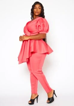 Plus Size Asymmetric Flare Hem Top & Pants Set -Curve Elegance Shop 2021122 003 4