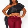 Plus Size Asymmetric Hem One Sleeve Crop Top -Curve Elegance Shop 2021131 001 0